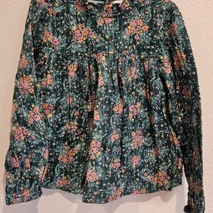 Cat & Jack Floral Kids Blouse - Green and Pink